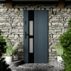 Drzwi zewnętrzne stalowe do domu Anda Black 72mm z klamką czarną energooszczędne Ud=1.3 lustro weneckie szyba mleczna Program Czyste Powietrze