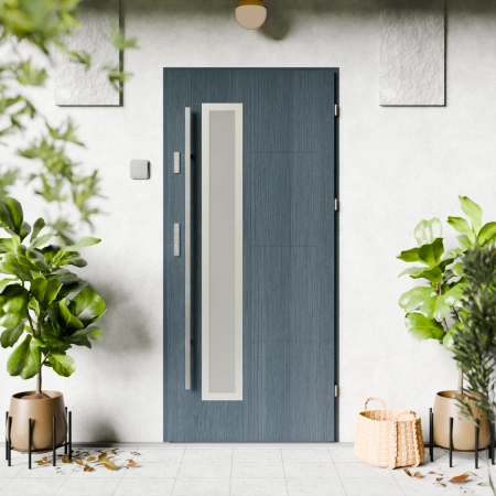 Tinea Inox CK drzwi zewnętrzne 72 mm z antabą/pochwytem energooszczędne Ud-1.3 przeszklone lustro weneckie szyba mleczna Program Czyste Powietrze