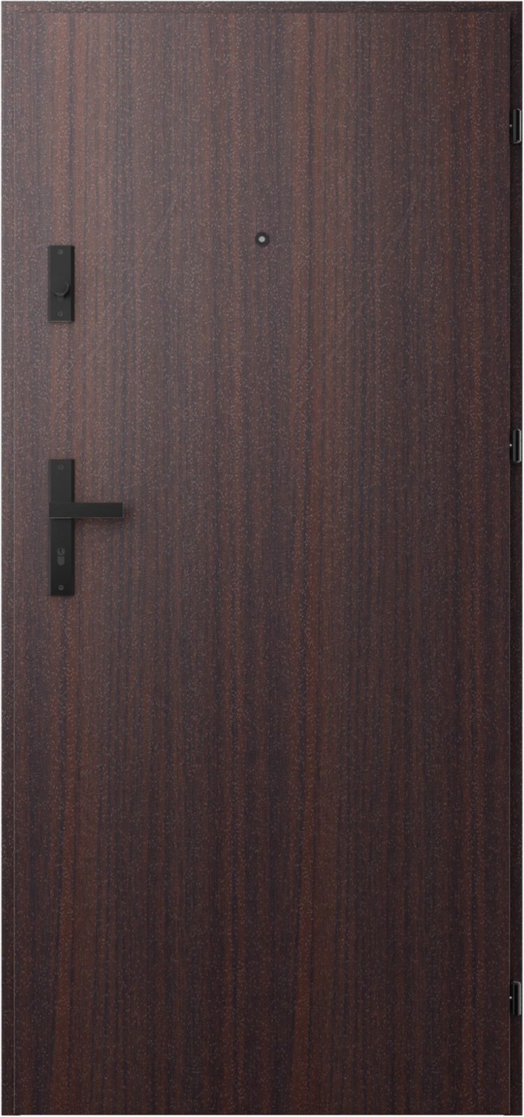 Ekonomiczne drzwi wewnątrzklatkowe wejściowe do mieszkania z klatki schodowej 55 mm stalowe mahoń A7