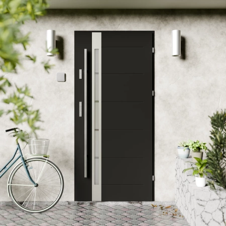 Drzwi zewnętrzne stalowe do domu Toreno Inox 72mm z antabą/pochwytem energooszczędne Ud=1.3 lustro weneckie szyba mleczna Program Czyste Powietrze