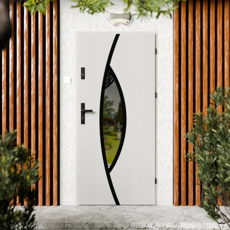 Maestro Black CK drzwi zewnętrzne 72 mm z klamką czarną energooszczędne Ud-1.3 przeszklone lustro weneckie szyba mleczna Program Czyste Powietrze