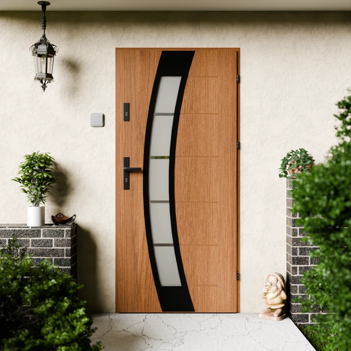 Drzwi zewnętrzne stalowe do domu Efekta Black 72 mm z klamką czarną energooszczędne Ud=1.3 lustro weneckie szyba mleczna Program Czyste Powietrze