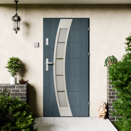 Drzwi zewnętrzne stalowe do domu Efekta Inox 72mm z klamką energooszczędne Ud=1.3 lustro weneckie szyba mleczna Program Czyste Powietrze