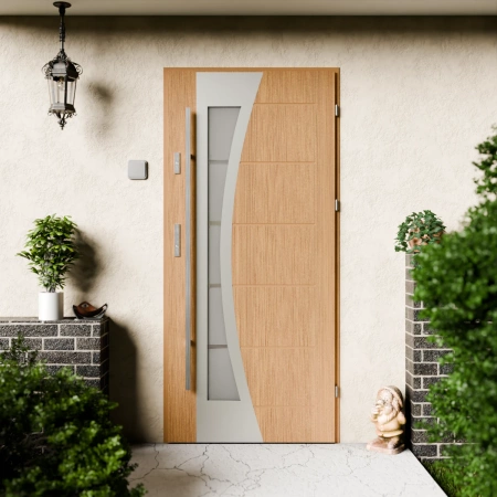 Drzwi zewnętrzne stalowe do domu Optima Inox 72mm z antabą/pochwytem energooszczędne Ud=1.3 lustro weneckie szyba mleczna Program Czyste Powietrze