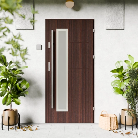 Drzwi zewnętrzne stalowe do domu Tinea Inox 72mm z antabą/pochwytem energooszczędne Ud=1.3 lustro weneckie szyba mleczna Program Czyste Powietrze