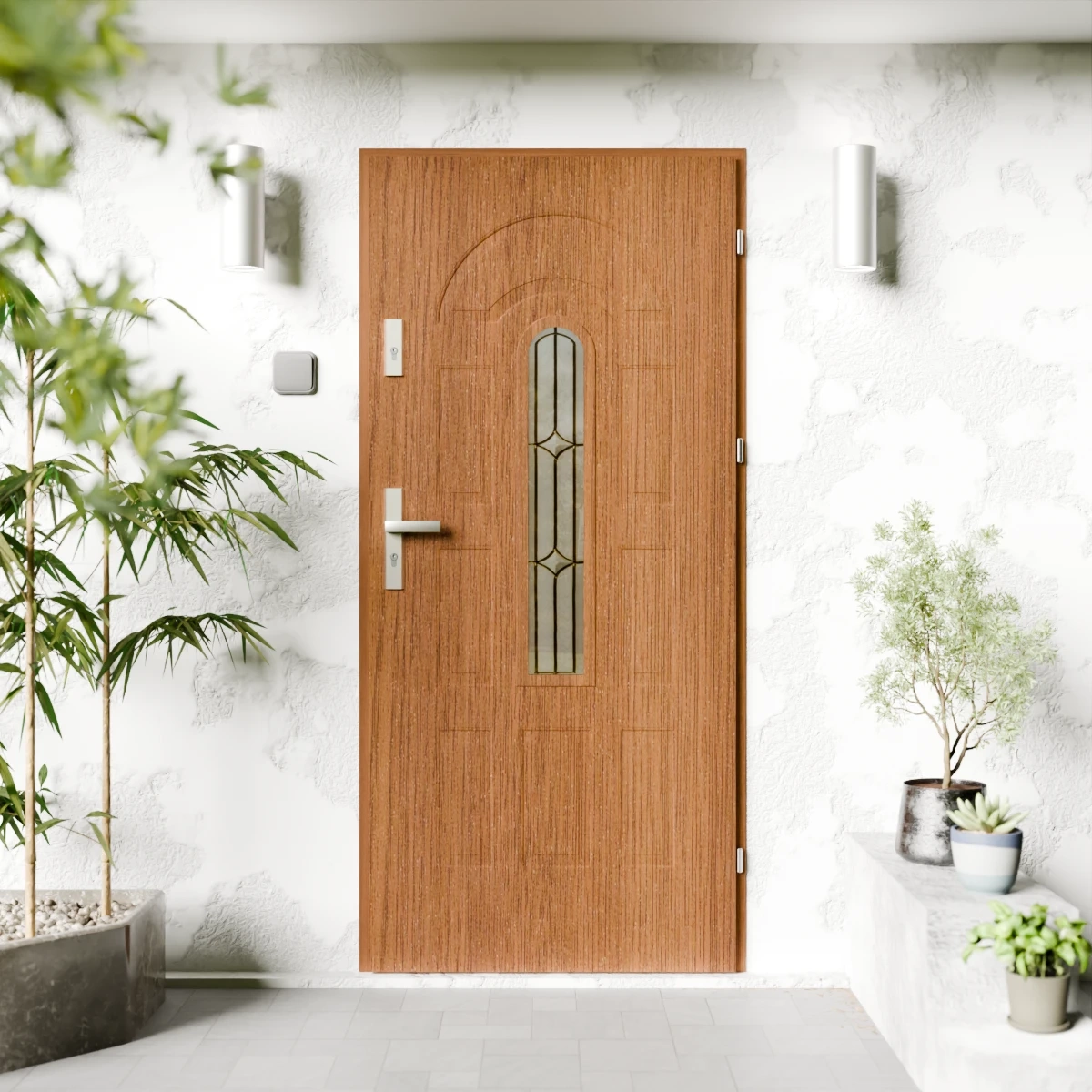 Drzwi zewnętrzne stalowe do domu Retro Inox 72mm z klamką srebrną energooszczędne Ud=1.3 z szybą Program Czyste Powietrze