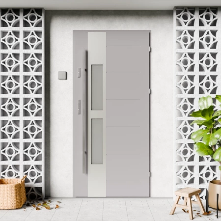 Drzwi zewnętrzne stalowe do domu Anda Inox 72mm z antabą/pochwytem energooszczędne Ud=1.3 lustro weneckie szyba mleczna Program Czyste Powietrze