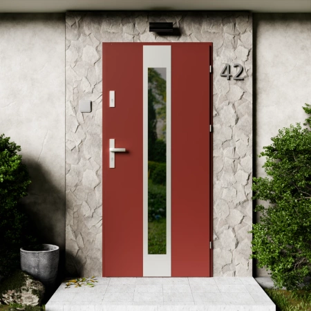 Drzwi zewnętrzne stalowe do domu Modern Inox 72mm z klamką energooszczędne Ud=1.3 przeszklone lustro weneckie szyba mleczna Program Czyste Powietrze