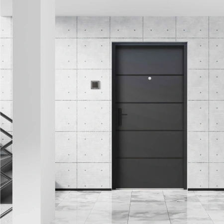 Drzwi klatkowe wejściowe do mieszkania w bloku antywłamaniowe RC3 68mm stalowe z ościeżnicą akustyczne wygłuszające 44 dB antracyt db703 M02