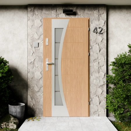 Drzwi zewnętrzne stalowe do domu Optima Inox 72mm z klamką energooszczędne Ud=1.3 przeszklone lustro weneckie szyba mleczna Program Czyste Powietrze