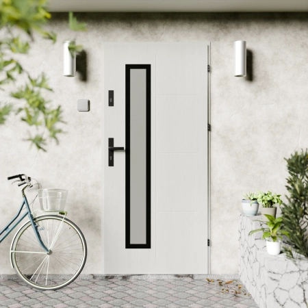 Drzwi zewnętrzne stalowe do domu Tinea Black 72mm z klamką czarną energooszczędne Ud-1=3 lustro weneckie szyba mleczna Program Czyste Powietrze