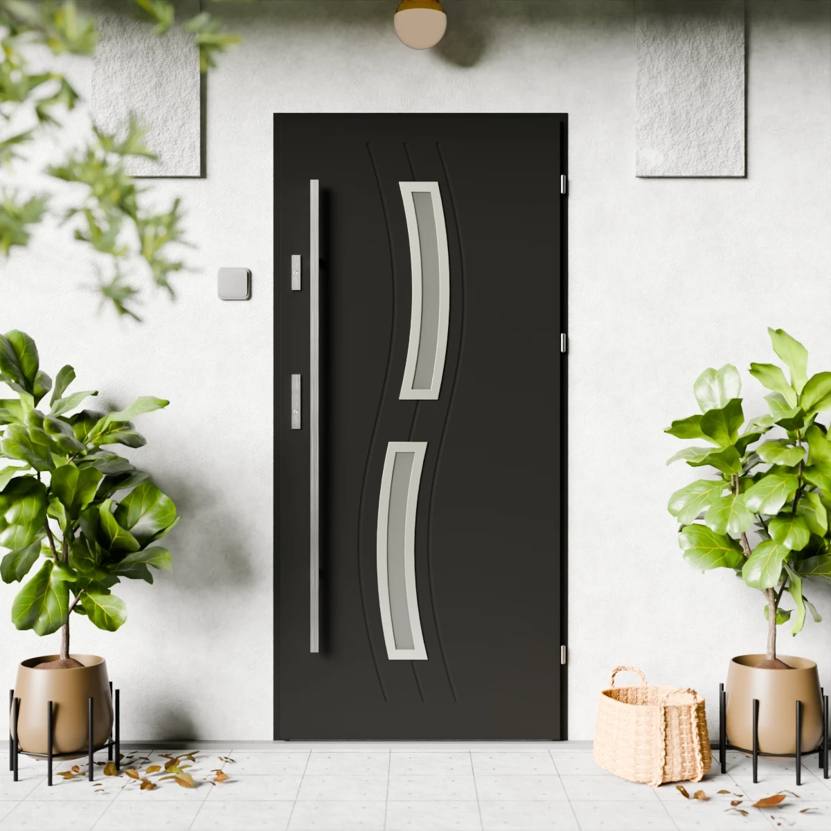 Drzwi zewnętrzne stalowe do domu Twista Inox 72 mm z antabą/pochwytem energooszczędne Ud=1.3 lustro weneckie szyba mleczna Program Czyste Powietrze