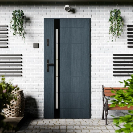 Toreno Black CK drzwi zewnętrzne 72 mm z klamką czarną energooszczędne Ud-1.3 przeszklone lustro weneckie szyba mleczna Program Czyste Powietrze