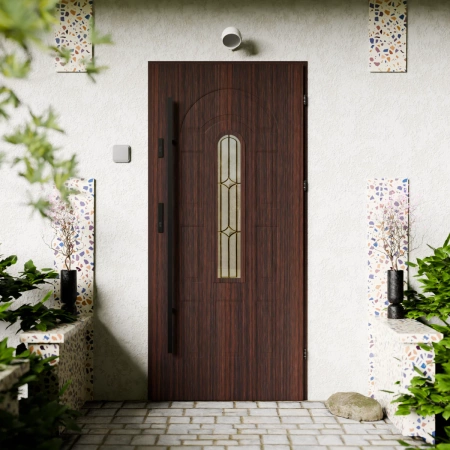 Drzwi zewnętrzne stalowe do domu Retro Black 72mm z antabą/pochwytem energooszczędne Ud=1.3 z szybą Program Czyste Powietrze