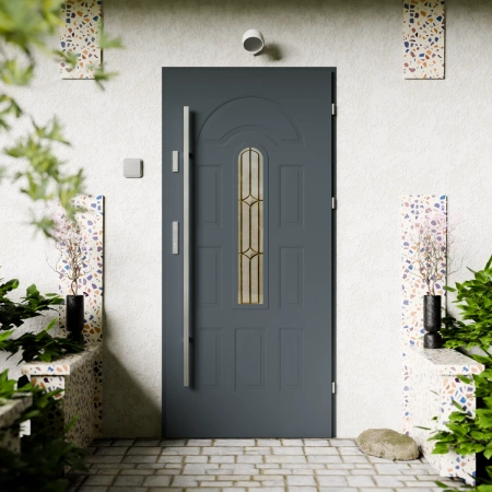 Classico Retro Black CK drzwi zewnętrzne 72 mm z antabą/pochwytem energooszczędne Ud-1.3 przeszklone Program Czyste Powietrze