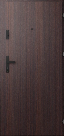 Drzwi wewnątrzklatkowe antywłamaniowe RC3 z Certyfikatem akustyczne wyciszające 47 dB 55 mm stalowe z klamką czarną i aplikacjami mahoń A7