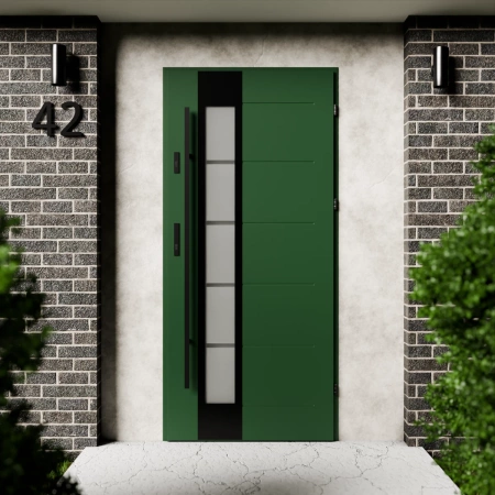 Drzwi zewnętrzne stalowe do domu Sanda Black 72mm z antabą/pochwytem energooszczędne Ud=1.3 lustro weneckie szyba mleczna Program Czyste Powietrze