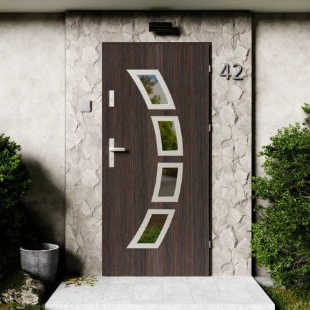 Cinea Inox CK drzwi zewnętrzne 72 mm z klamką energooszczędne Ud-1.3 przeszklone lustro weneckie szyba mleczna Program Czyste Powietrze