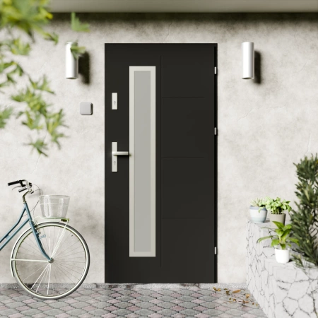 Drzwi zewnętrzne stalowe do domu Tinea Inox 72mm z klamką energooszczędne Ud=1.3 przeszklone lustro weneckie szyba mleczna Program Czyste Powietrze