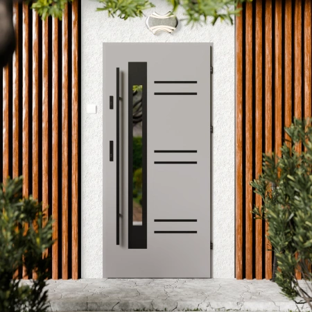 Drzwi zewnętrzne stalowe do domu Pina Black 72mm z antabą/pochwytem energooszczędne Ud=1.3 lustro weneckie szyba mleczna Program Czyste Powietrze