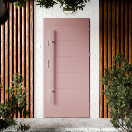 Drzwi zewnętrzne stalowe do domu Basic Inox 72mm z antabą/pochwytem energooszczędne Ud=1.3 bez szyby pełne Program Czyste Powietrze