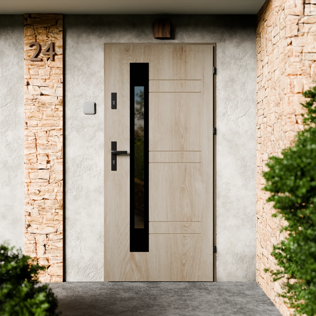 Drzwi zewnętrzne stalowe do domu Weno Black 72mm z klamką czarną energooszczędne Ud=1.3 lustro weneckie szyba mleczna Program Czyste Powietrze