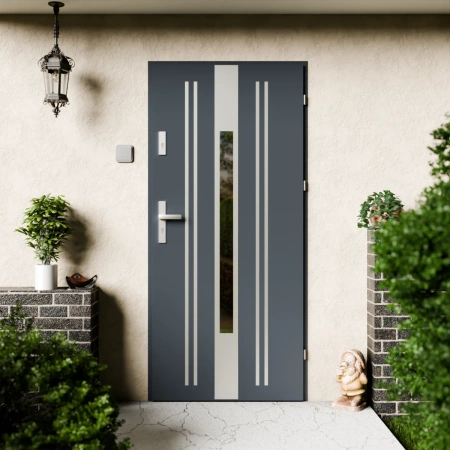 Elegant Inox CK drzwi zewnętrzne 72 mm z klamką energooszczędne Ud-1.3 przeszklone lustro weneckie szyba mleczna Program Czyste Powietrze