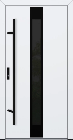 Drzwi zewnętrzne wejściowe do domu stalowo aluminiowe 82 mm DS82 przeszklone z czarnymi okuciami białe Program Czyste Powietrze M25