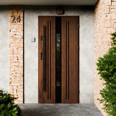 Elegant Black CK drzwi zewnętrzne 72 mm z antabą/pochwytem energooszczędne Ud-1.3 przeszklone lustro weneckie szyba mleczna Program Czyste Powietrze