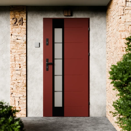 Drzwi zewnętrzne stalowe do domu Sanda Black 72mm z klamką czarną energooszczędne Ud=1.3 lustro weneckie szyba mleczna Program Czyste Powietrze