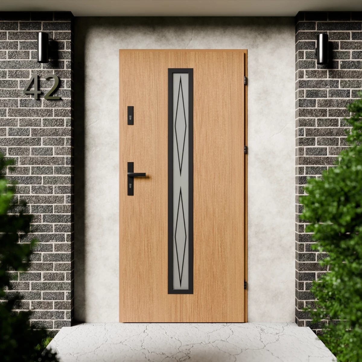 Drzwi zewnętrzne stalowe do domu Witro Black 72mm z klamką czarną energooszczędne Ud=1.3 szyba z nadrukiem ceramicznym Program Czyste Powietrze