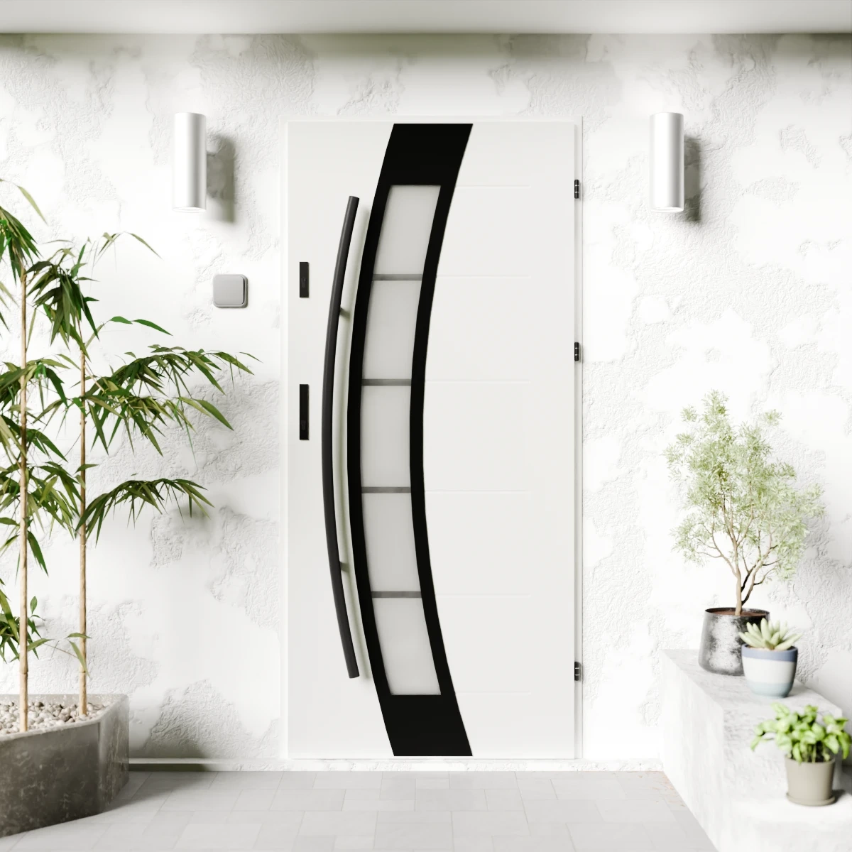 Drzwi zewnętrzne stalowe do domu Efekta Black 72mm z antabą/pochwytem energooszczędne Ud=1.3 lustro weneckie szyba mleczna Program Czyste Powietrze