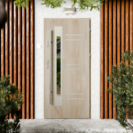 Pina Inox CK drzwi zewnętrzne 72 mm z antabą/pochwytem energooszczędne Ud-1.3 przeszklone lustro weneckie szyba mleczna Program Czyste Powietrze