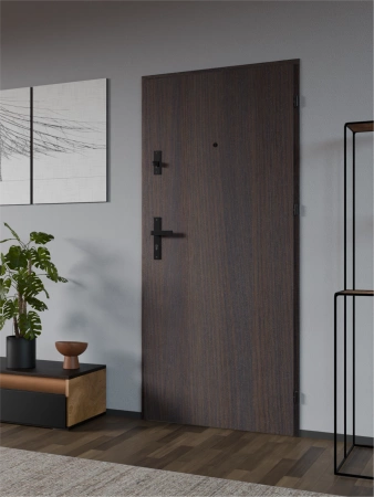 Drzwi wewnątrzklatkowe antywłamaniowe RC3 z Certyfikatem akustyczne wyciszające 47 dB 55 mm stalowe gładkie z klamką czarną dąb bagienny G00