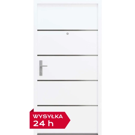 Drzwi wewnątrzklatkowe akustyczne 44 dB z Certyfikatem wyciszające stalowe antywłamaniowe RC3 68 mm dymoszczelne białe M02