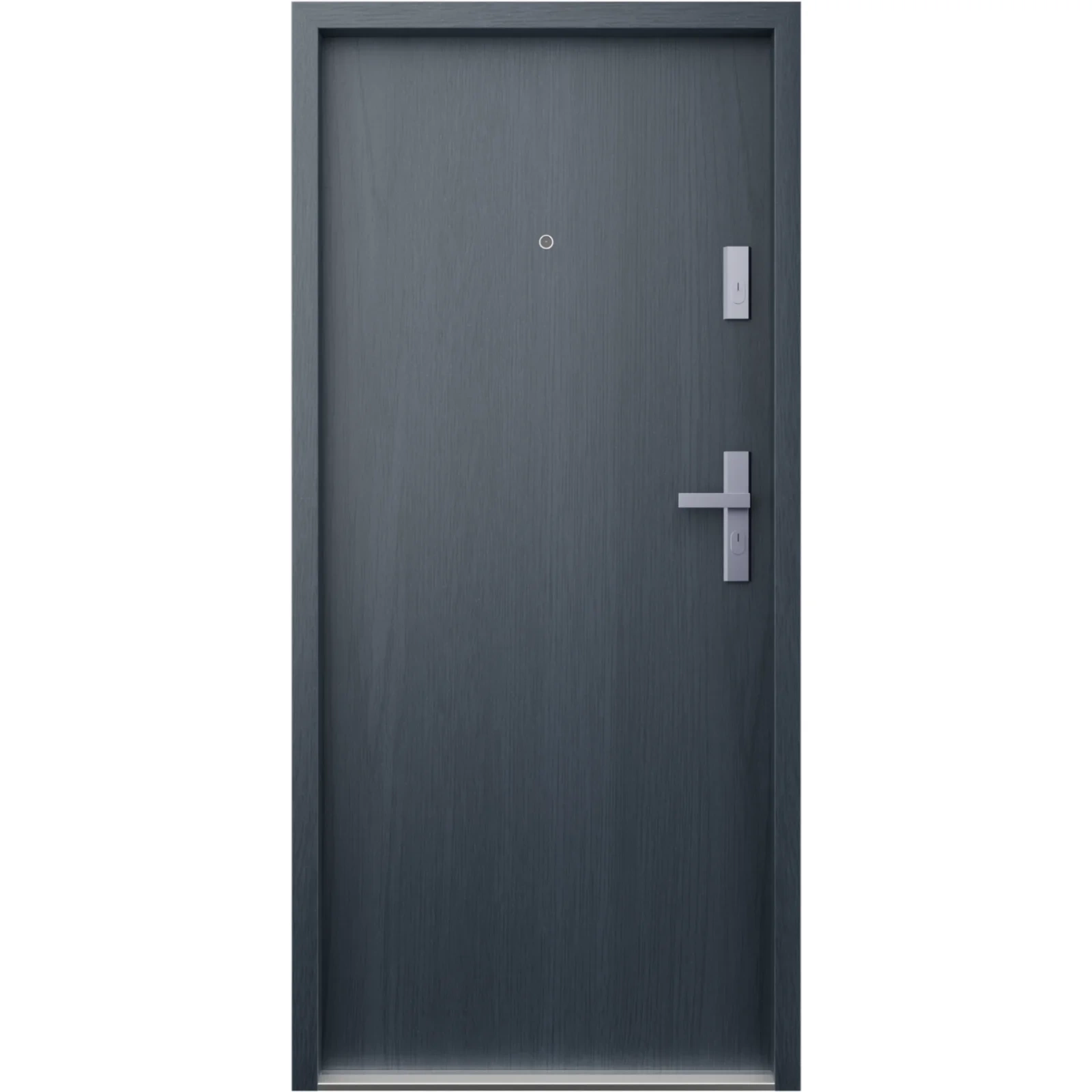 Drzwi wewnątrzklatkowe antywłamaniowe w klasie RC4 55 mm stalowe z klamką i zawiasami srebrnymi inox antracyt drewnopodobny G00