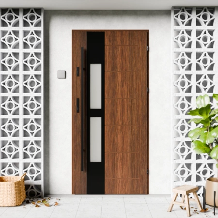 Drzwi zewnętrzne stalowe do domu Anda Black 72mm z antabą/pochwytem energooszczędne Ud=1.3 lustro weneckie szyba mleczna Program Czyste Powietrze