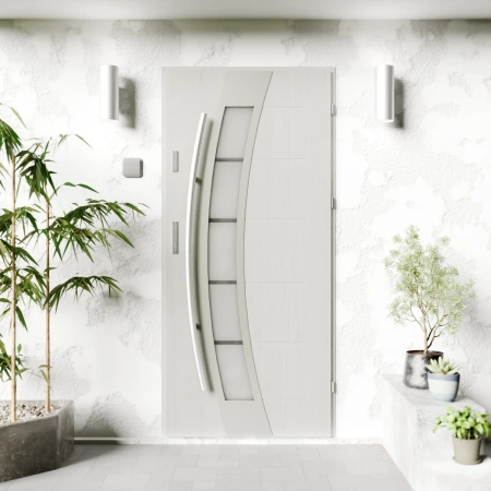 Efekta Inox CK drzwi zewnętrzne 72 mm z antabą/pochwytem energooszczędne Ud-1.3 przeszklone lustro weneckie szyba mleczna Program Czyste Powietrze