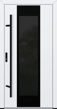 Drzwi zewnętrzne wejściowe do domu stalowo aluminiowe 82 mm DS82 przeszklone z czarnymi okuciami białe Program Czyste Powietrze M28