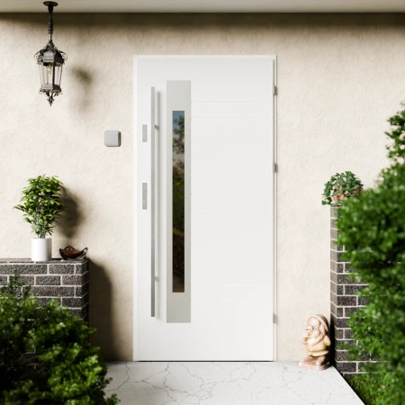 Weno Inox CK drzwi zewnętrzne 72 mm z antabą/pochwytem energooszczędne Ud-1.3 przeszklone lustro weneckie szyba mleczna Program Czyste Powietrze