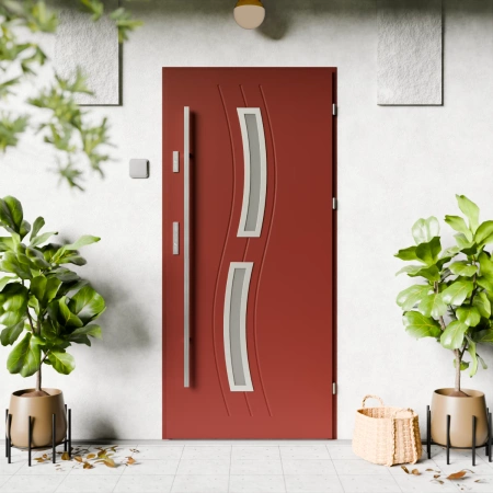 Drzwi zewnętrzne stalowe do domu Twista Inox 72 mm z antabą/pochwytem energooszczędne Ud=1.3 lustro weneckie szyba mleczna Program Czyste Powietrze