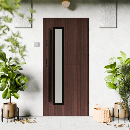 Tinea Black CK drzwi zewnętrzne 72 mm z antabą/pochwytem energooszczędne Ud-1.3 przeszklone lustro weneckie szyba mleczna Program Czyste Powietrze