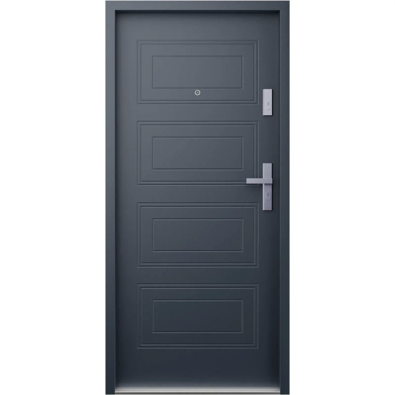 Drzwi wewnątrzklatkowe akustyczne wyciszające 47 dB antywłamaniowe RC3 55 mm stalowe z tłoczeniami z klamką inox srebrną antracyt db703 T34