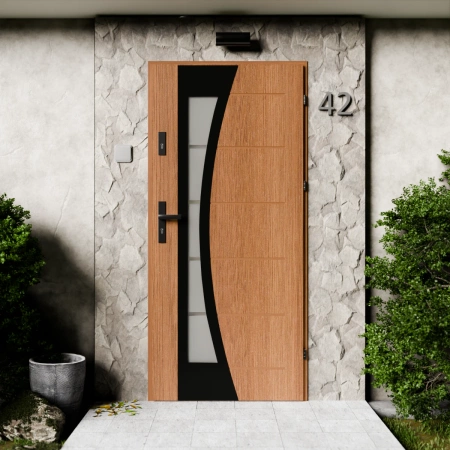 Optima Black CK drzwi zewnętrzne 72 mm z klamką czarną energooszczędne Ud-1.3 przeszklone lustro weneckie szyba mleczna Program Czyste Powietrze