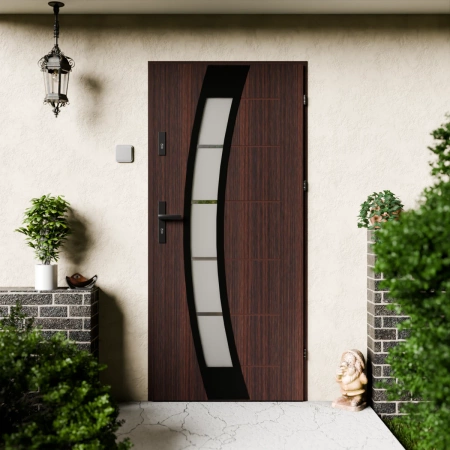 Efekta Black CK drzwi zewnętrzne 72 mm z klamką czarną energooszczędne Ud-1.3 przeszklone lustro weneckie szyba mleczna Program Czyste Powietrze