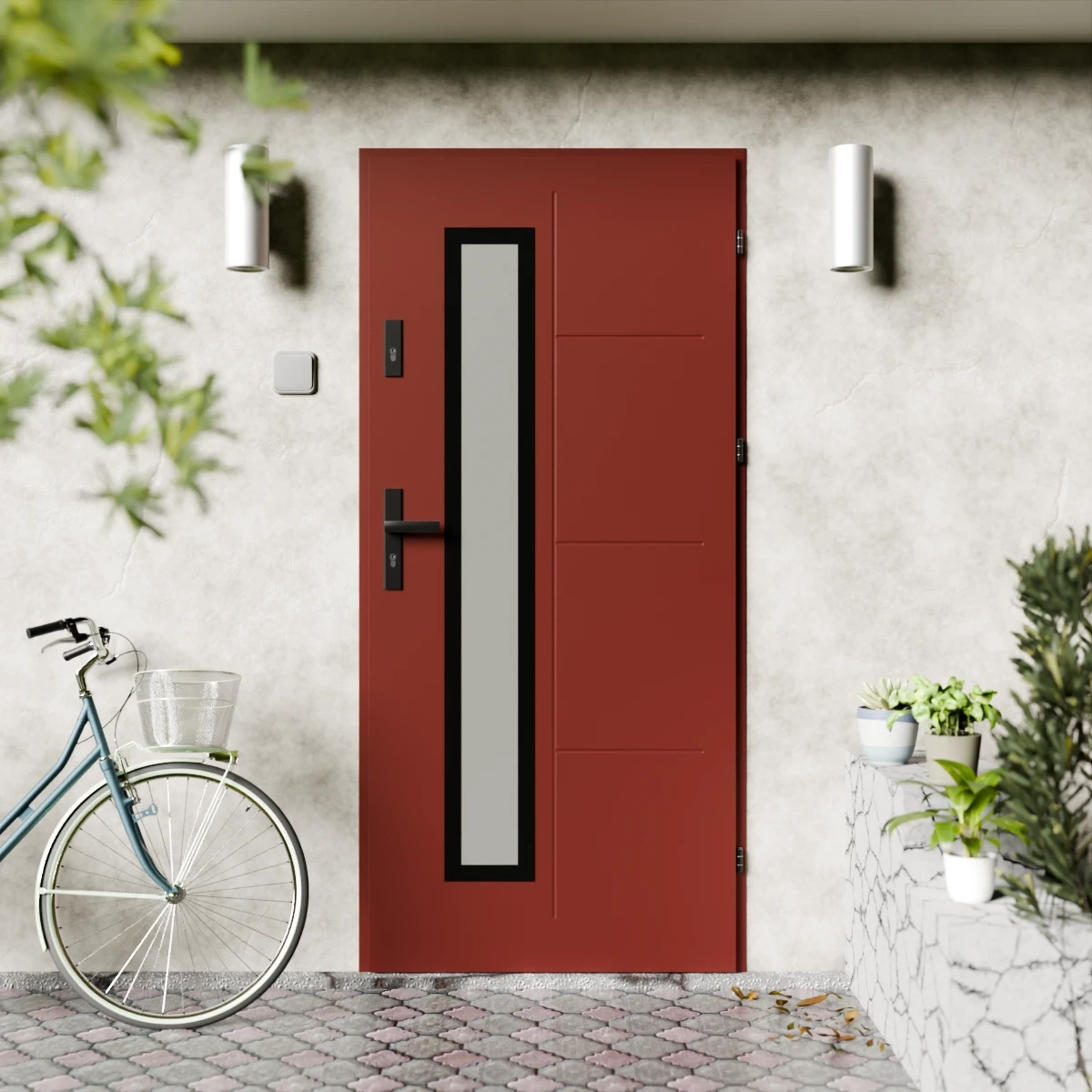 Drzwi zewnętrzne stalowe do domu Tinea Black 72mm z klamką czarną energooszczędne Ud-1=3 lustro weneckie szyba mleczna Program Czyste Powietrze