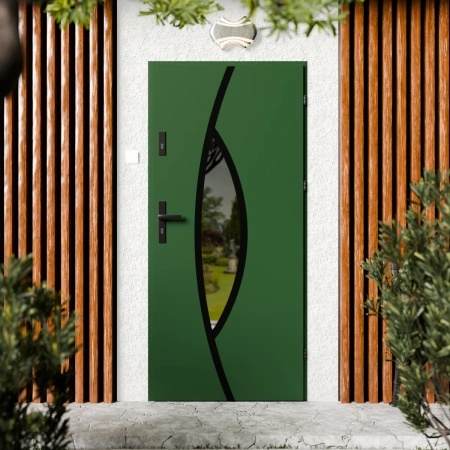 Maestro Black CK drzwi zewnętrzne 72 mm z klamką czarną energooszczędne Ud-1.3 przeszklone lustro weneckie szyba mleczna Program Czyste Powietrze