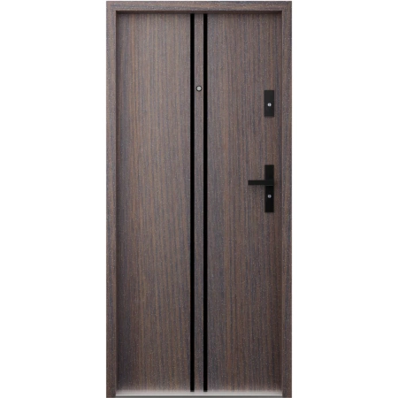 Drzwi wewnątrzklatkowe antywłamaniowe RC3 z Certyfikatem akustyczne wyciszające 47 dB 55 mm stalowe z klamką czarną i aplikacjami dąb bagienny A7