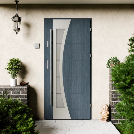 Optima Inox CK drzwi zewnętrzne 72 mm z antabą/pochwytem energooszczędne Ud-1.3 przeszklone lustro weneckie szyba mleczna Program Czyste Powietrze