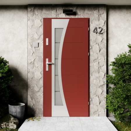 Drzwi zewnętrzne stalowe do domu Optima Inox 72mm z klamką energooszczędne Ud=1.3 przeszklone lustro weneckie szyba mleczna Program Czyste Powietrze